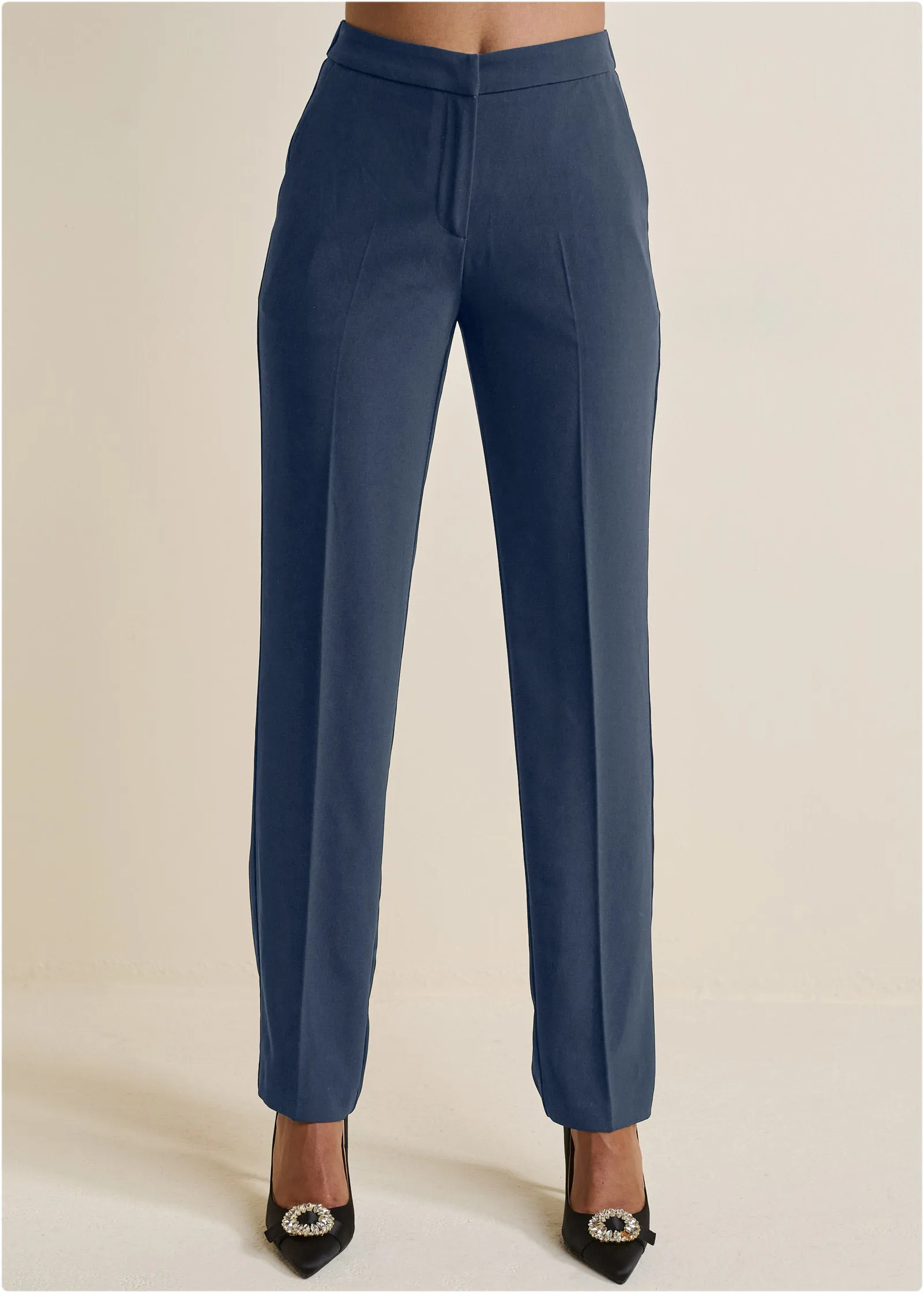 High-Rise Straight Trousers - Navy sold by VENUS