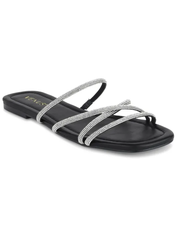 Rhinestone Flat Sandal - Black sold by VENUS