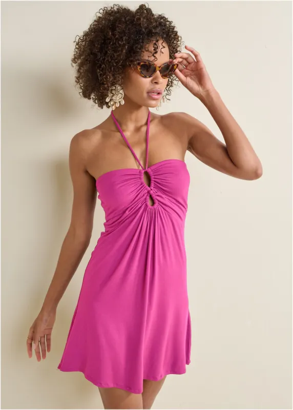 Casual Halter Keyhole Dress - Fuchsia sold by VENUS