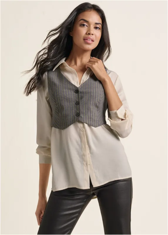 Lurex Stripe Vest - Grey & Gold made by VENUS