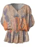 Printed Faux-Wrap Top - Orange Multi sold by VENUS