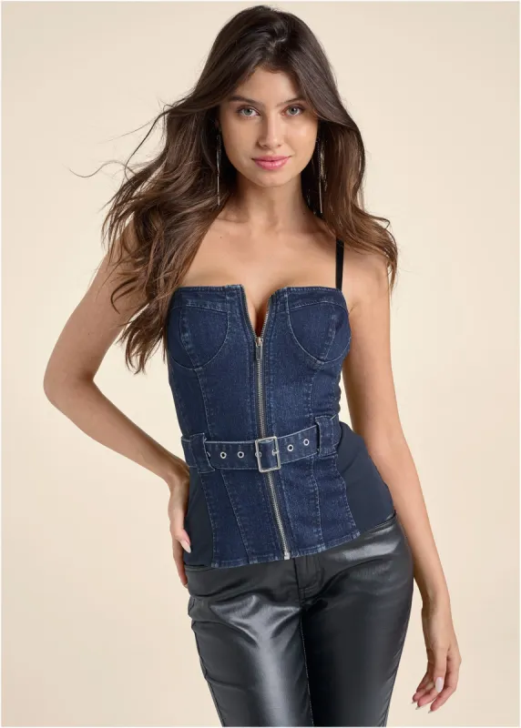 Denim Bustier Top  - Denim Multi sold by VENUS