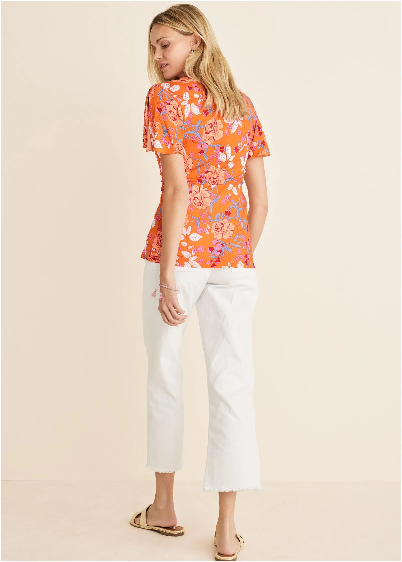 Flutter Sleeve Wrap Top - Orange Multi sold by VENUS product image thumbnail 2
