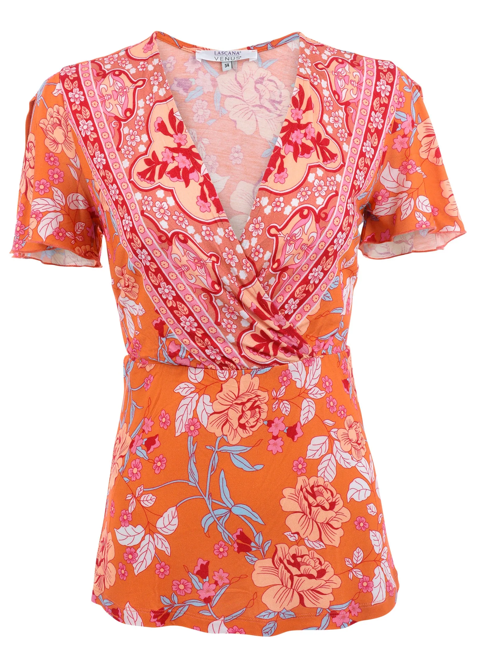 Flutter Sleeve Wrap Top - Orange Multi sold by VENUS product image thumbnail 4