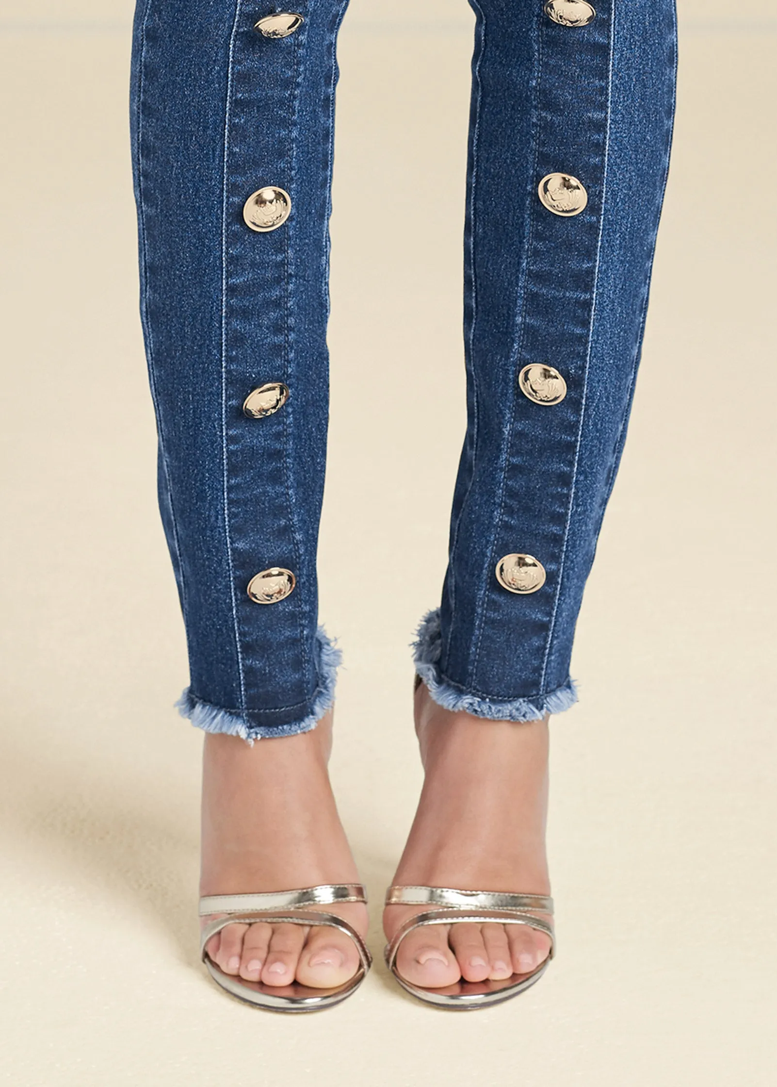 High Rise Button Detail Skinny Jeans - Medium Wash sold by VENUS product image thumbnail 4