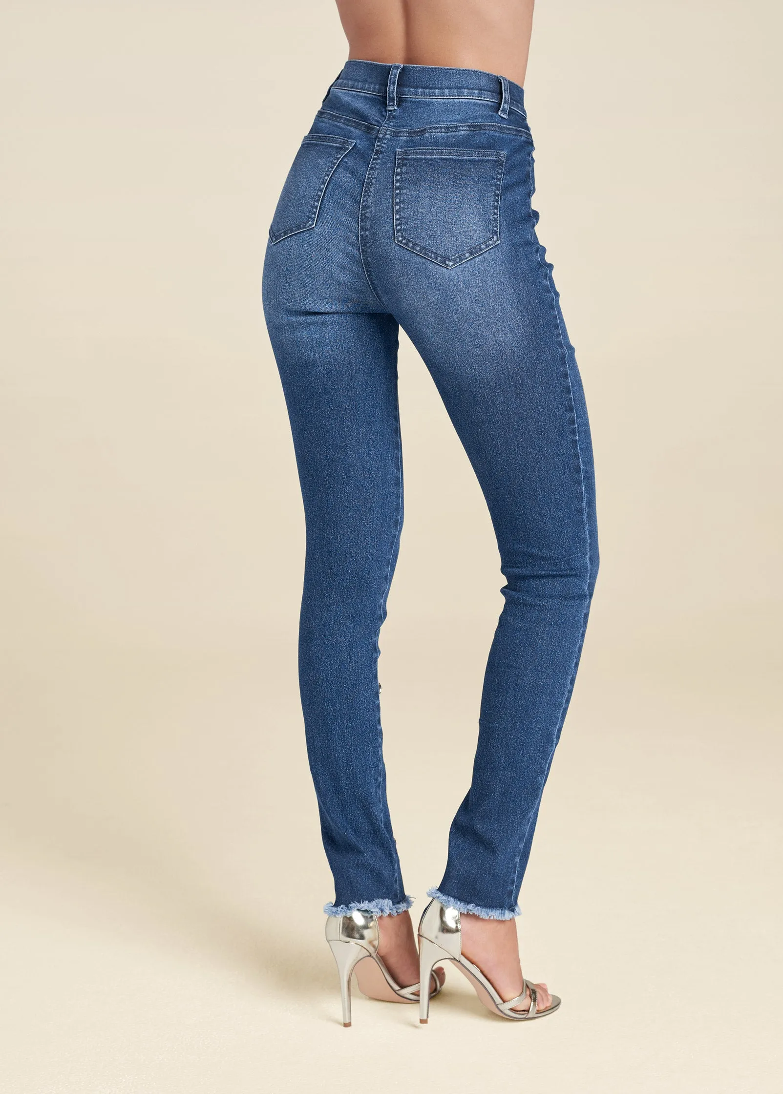 High Rise Button Detail Skinny Jeans - Medium Wash sold by VENUS product image thumbnail 2