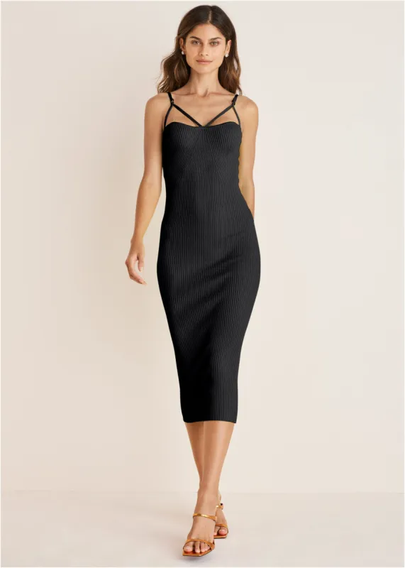 Knit Strappy Midi Dress - Black sold by VENUS
