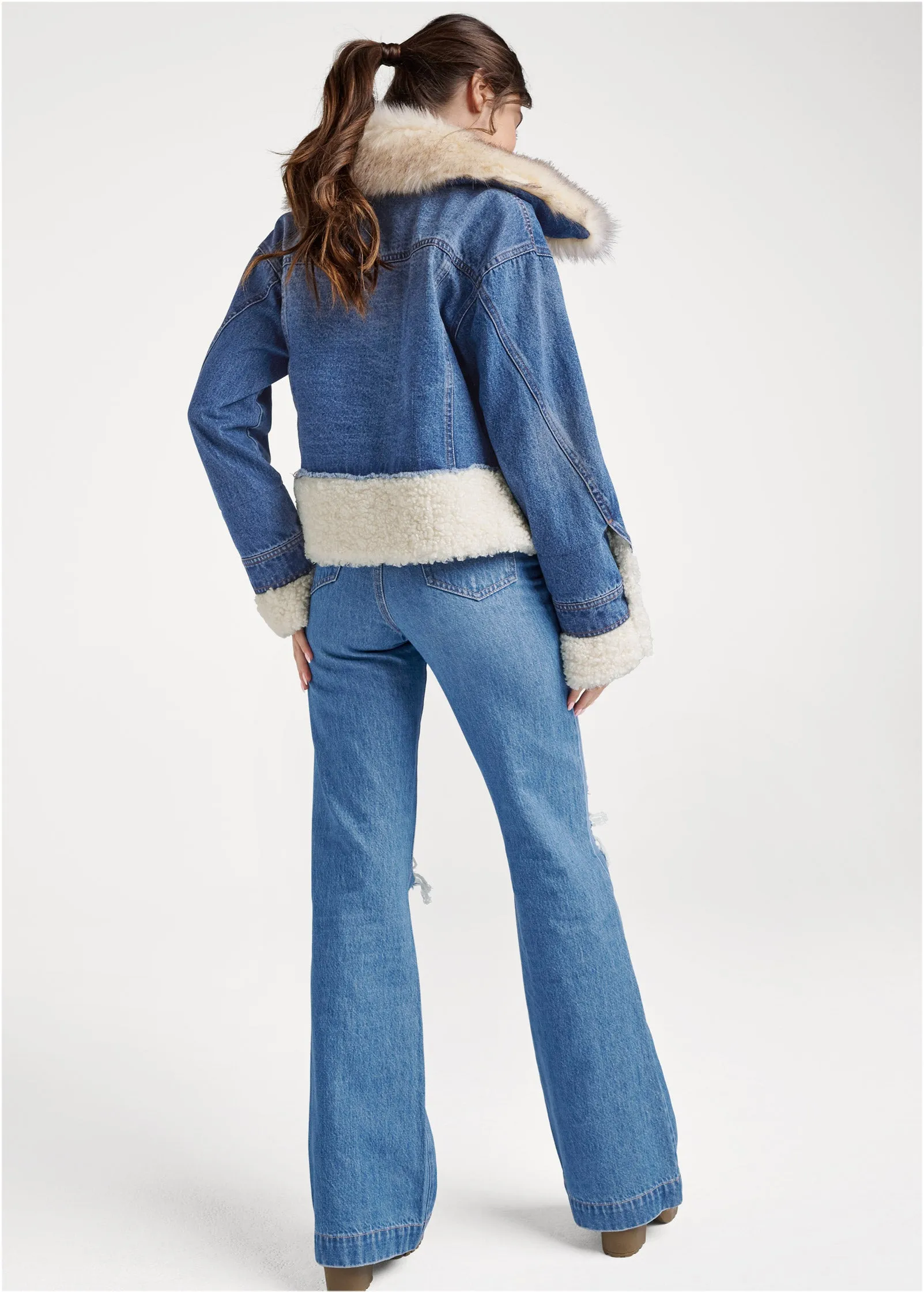 Faux Fur Trim Trucker Jean Jacket - Medium Wash sold by VENUS product image thumbnail 3