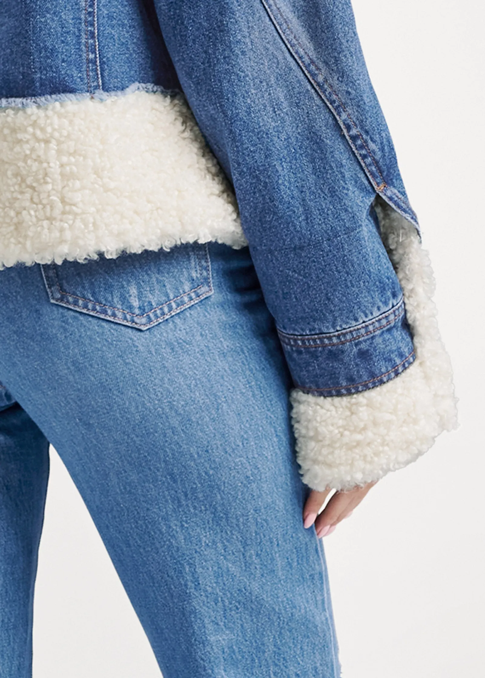 Faux Fur Trim Trucker Jean Jacket - Medium Wash sold by VENUS product image thumbnail 5