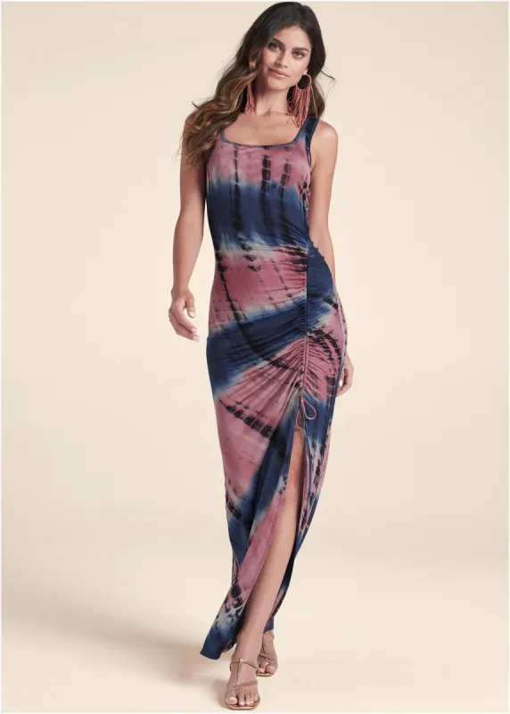 Tie-Dye Maxi Dress - Navy & Coral sold by VENUS