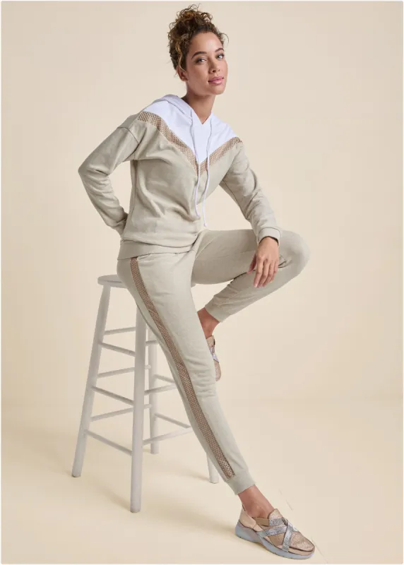 Sequin Stripe Pant Set  - Heathered Oatmeal sold by VENUS