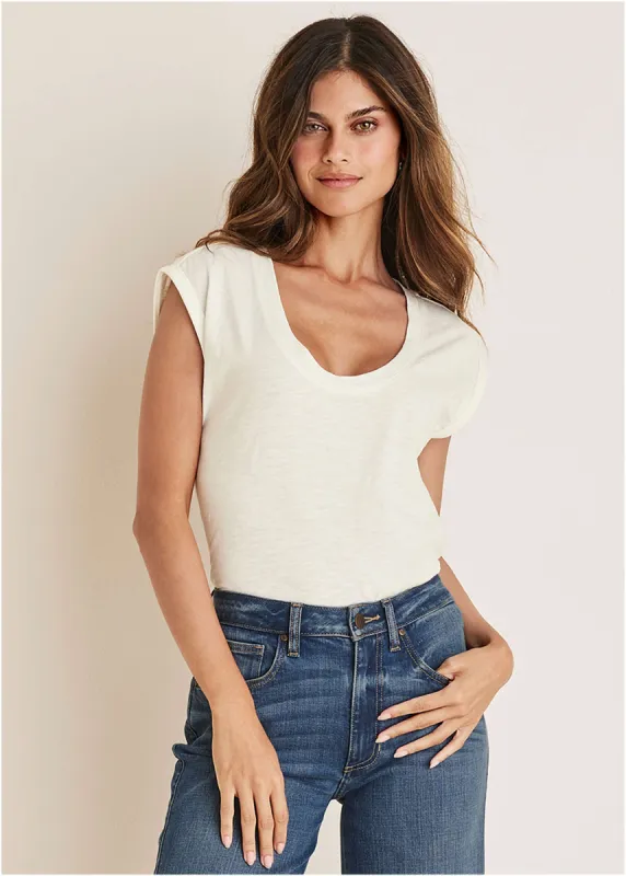 Scoop Neck Tee - Off White sold by VENUS