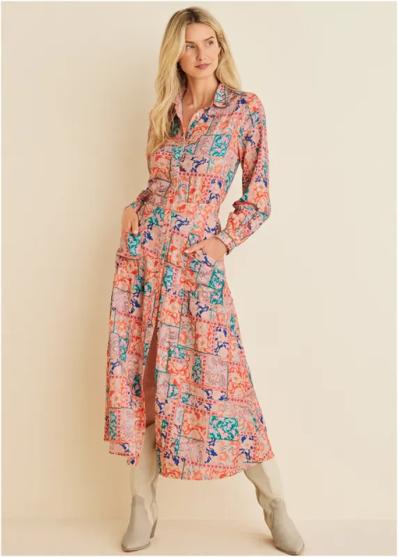 Cotton Linen Shirt Midi Dress - Venetian Patchwork sold by VENUS