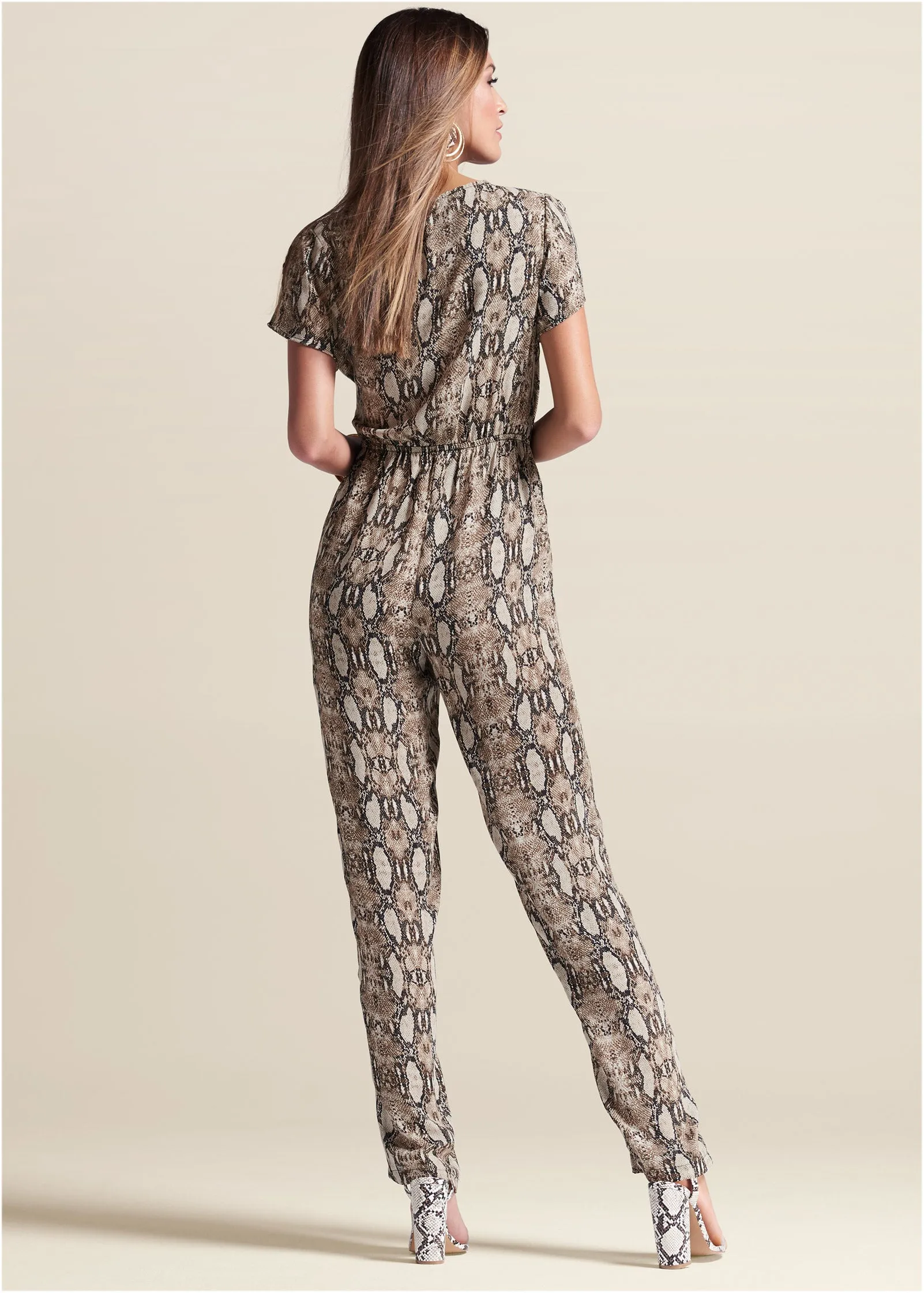 Tie-Front Python Jumpsuit - Taupe Multi sold by VENUS product image thumbnail 2