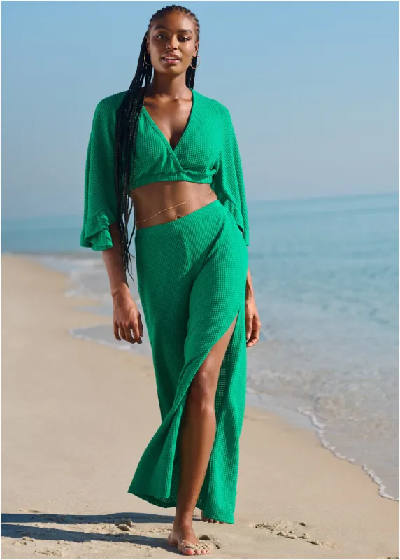 Waffle Knit Cover-Up Pants - Royal Green sold by VENUS