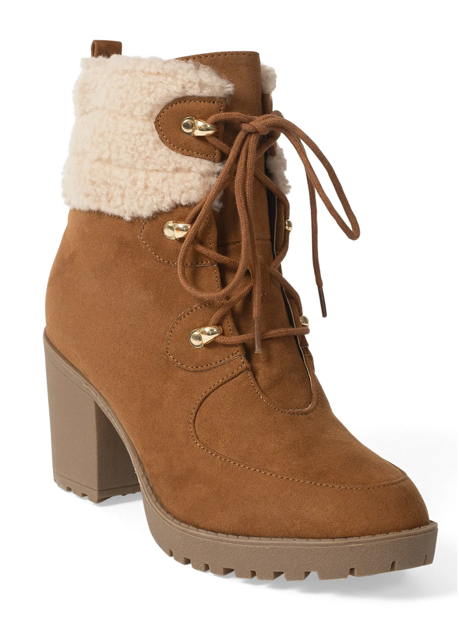 Sherpa Lace-Up Booties - Tan sold by VENUS