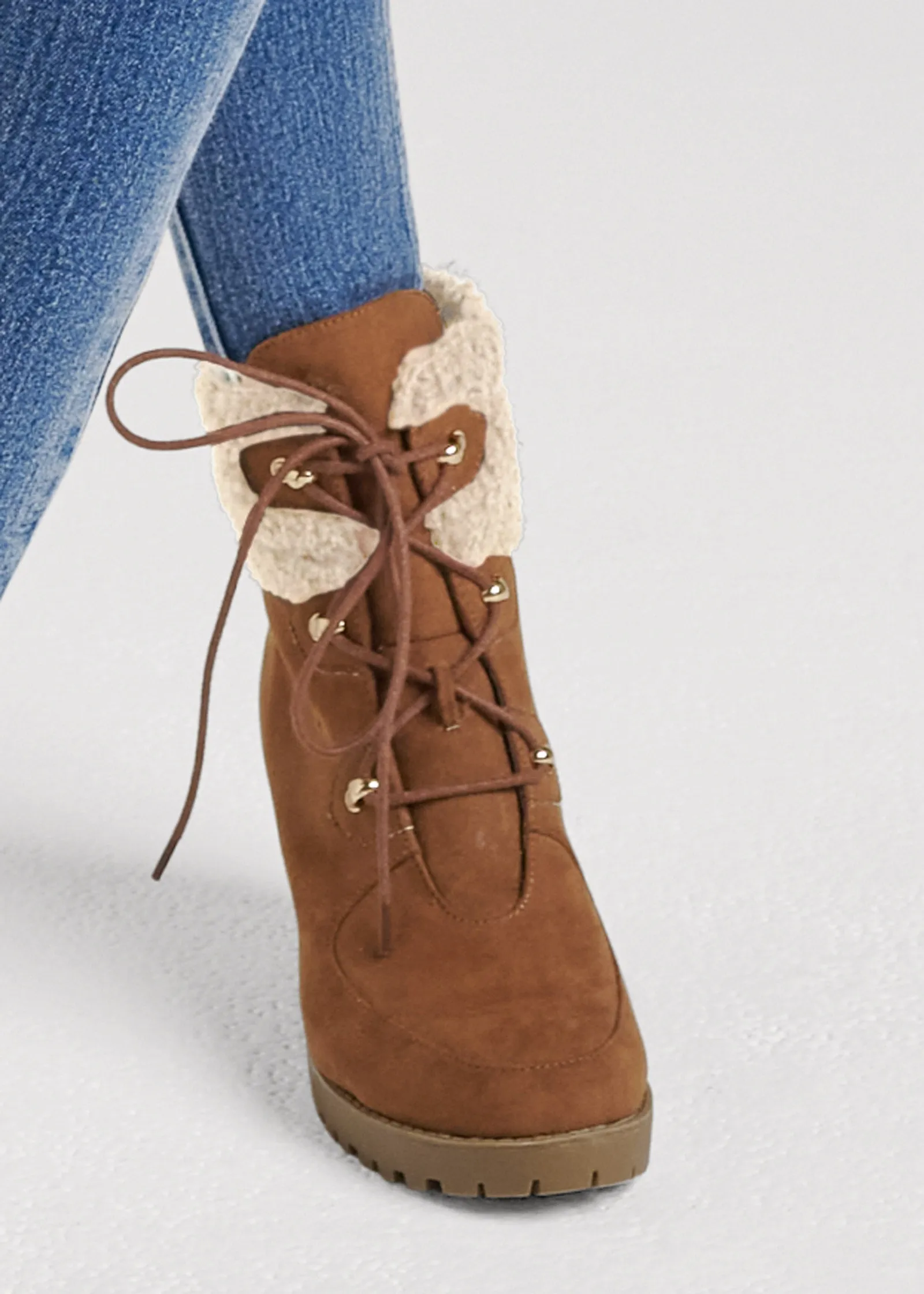 Sherpa Lace-Up Booties - Tan sold by VENUS product image thumbnail 5