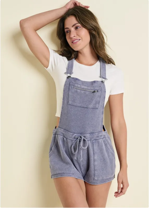 Washed Textured Overalls  - Dark Blue sold by VENUS