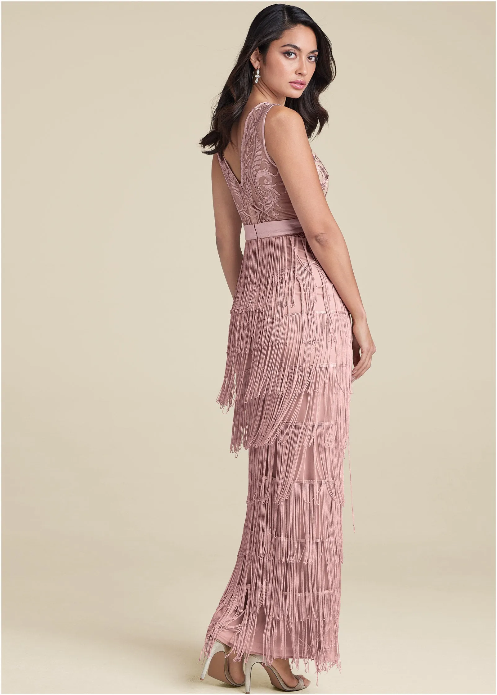 Embroidered Fringe Long Dress - Tan sold by VENUS product image thumbnail 2