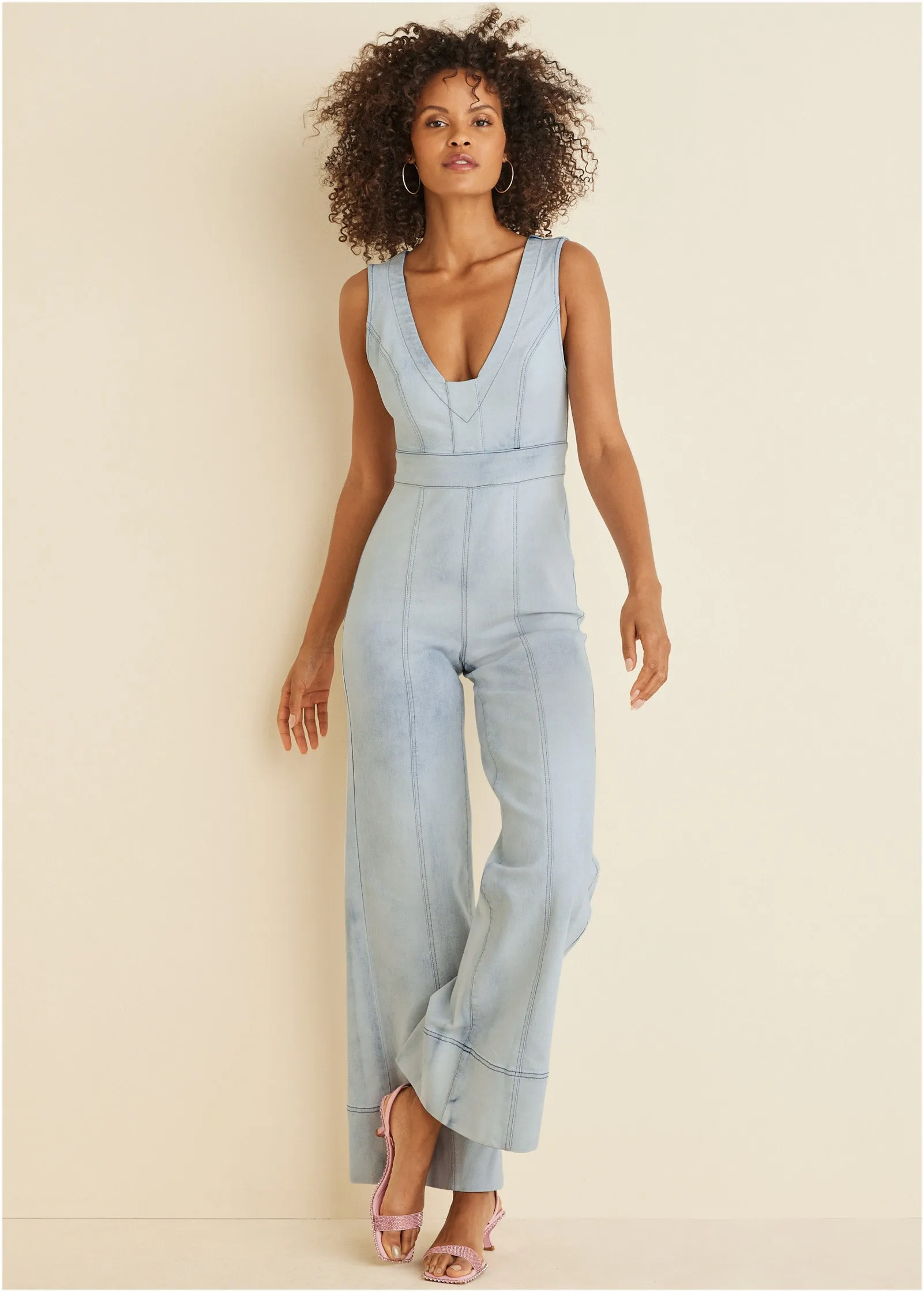 Stretch Denim Jumpsuit - Light Wash sold by VENUS
