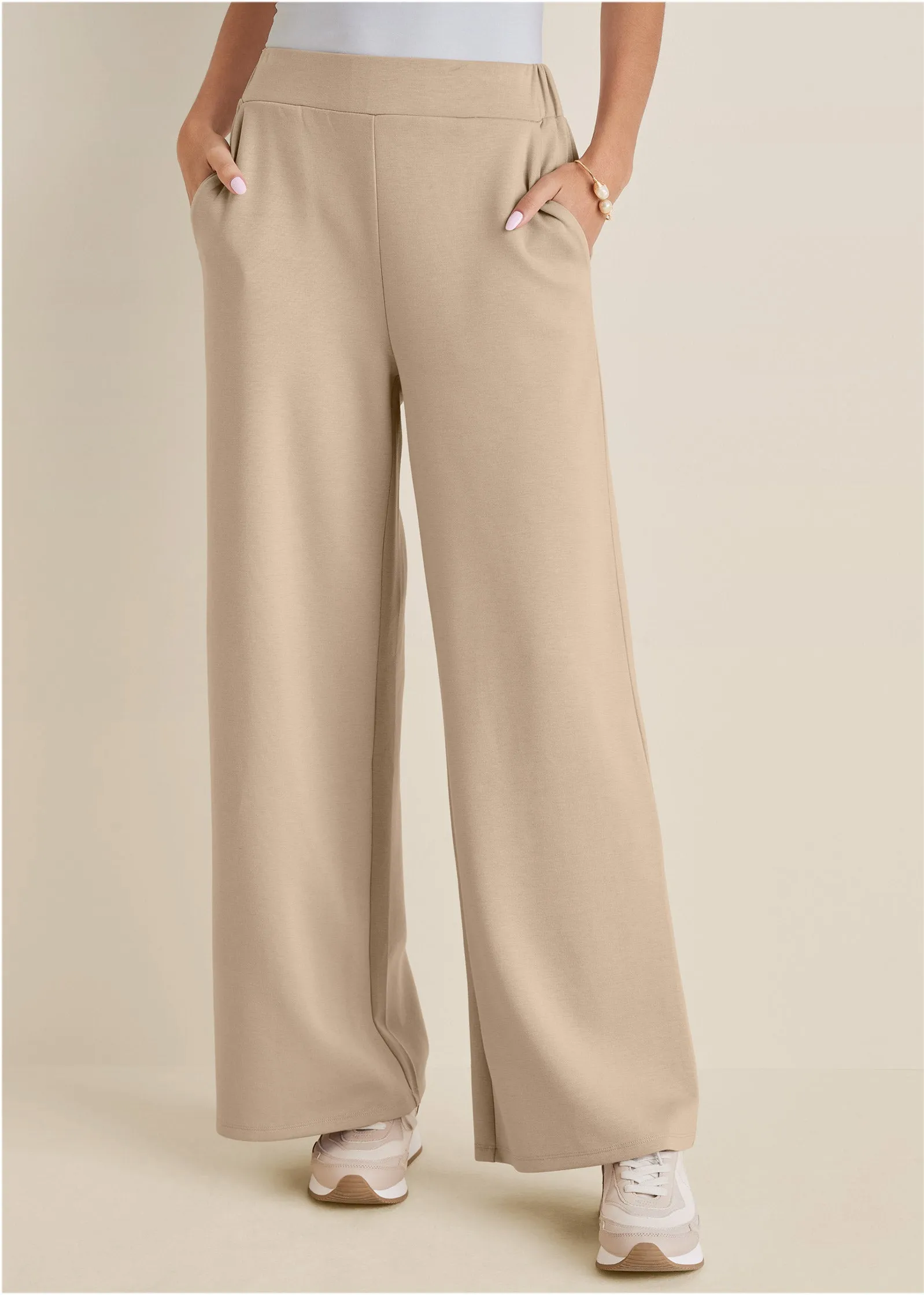 Double Knit Wide Leg Pants - Tan sold by VENUS