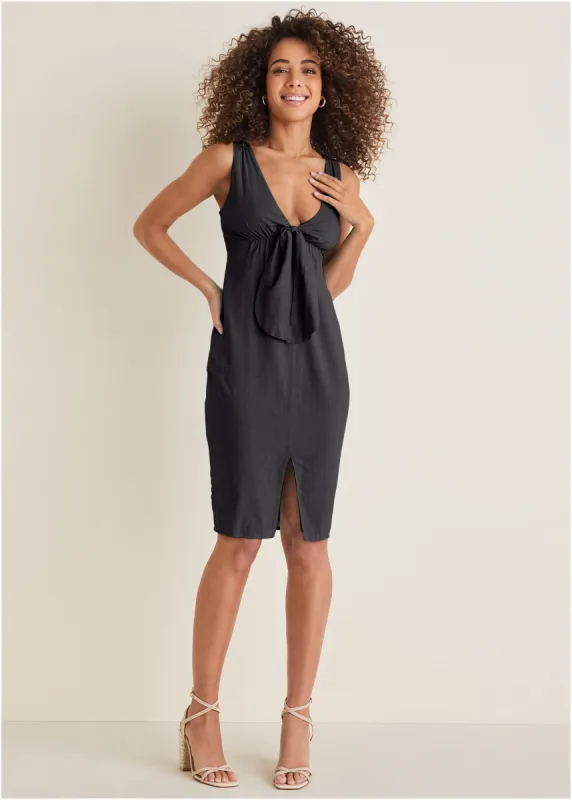 Tie Front Midi Dress - Black sold by VENUS