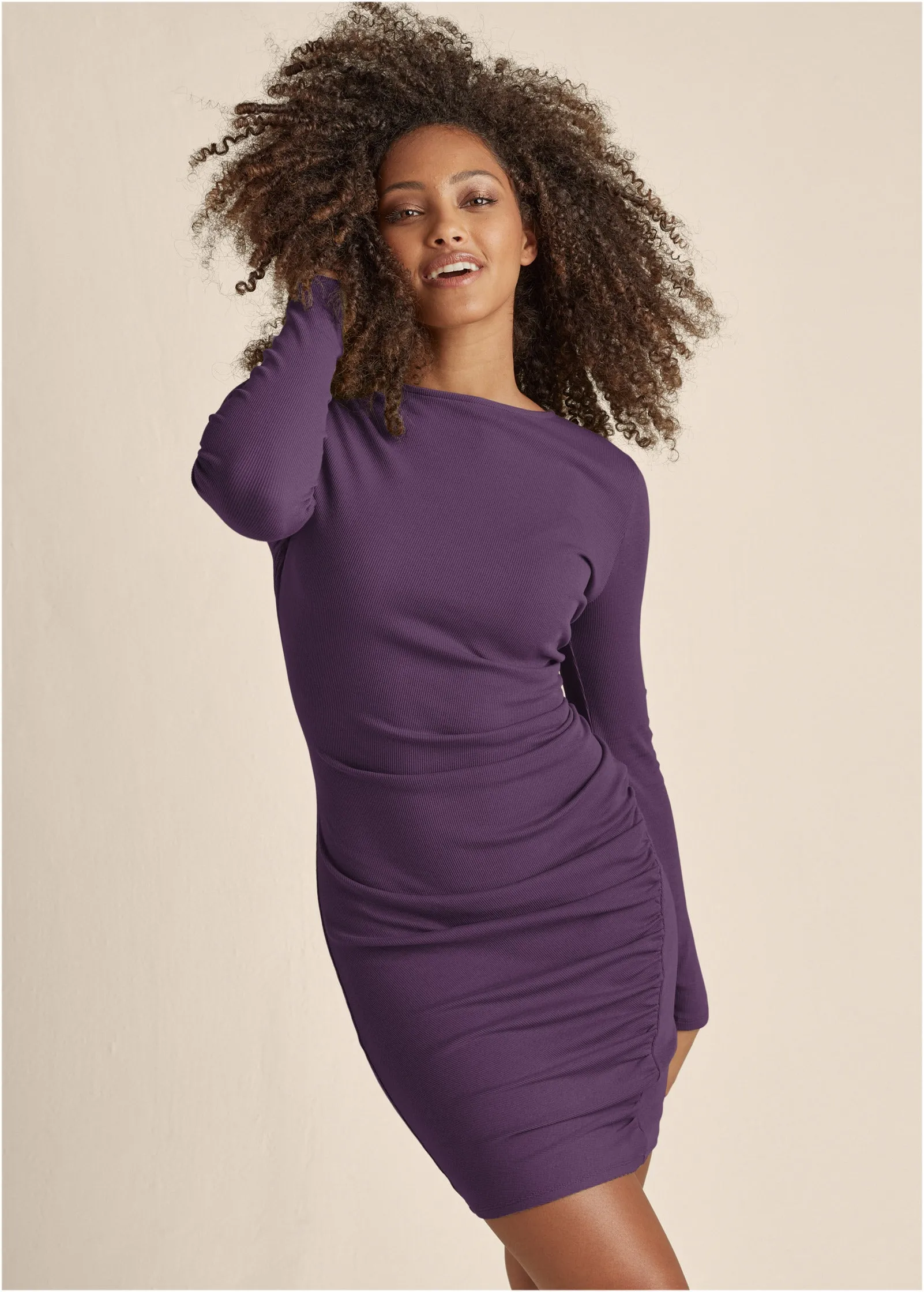 Boatneck Bodycon Mini Dress - Dark Purple sold by VENUS