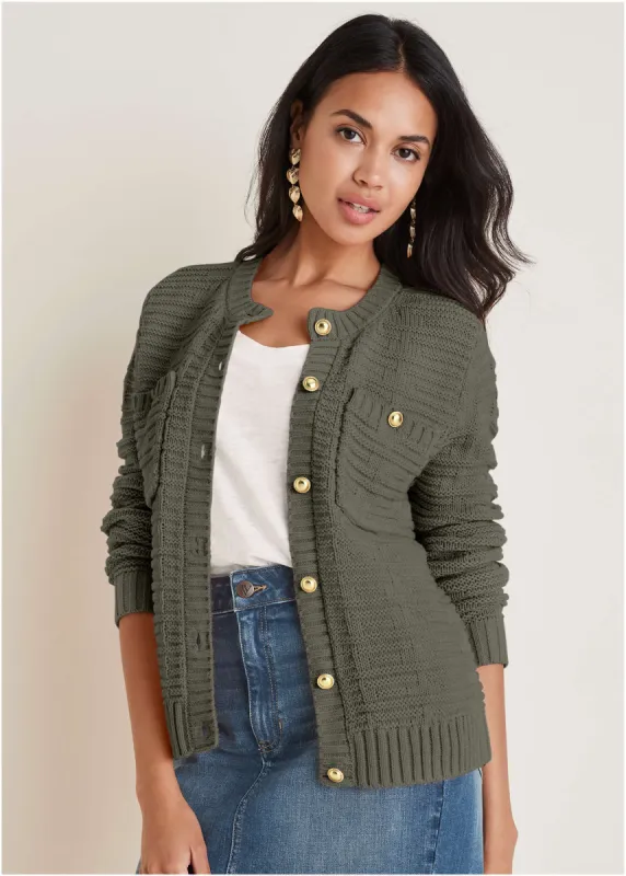 Button Detail Cardigan - Olive made by VENUS