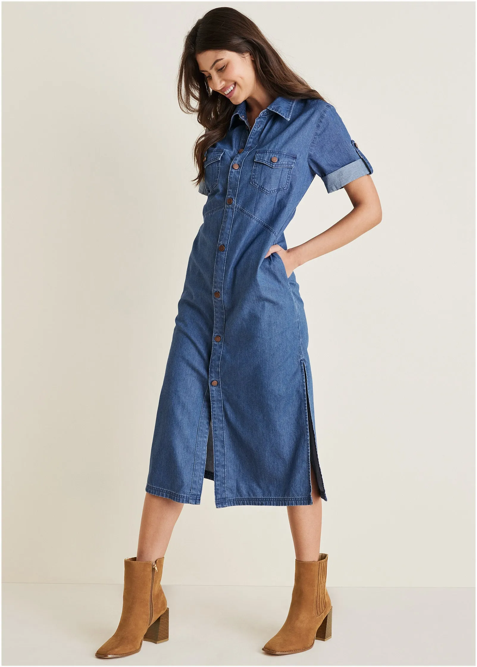 Denim Midi Shirt Dress - Medium Wash sold by VENUS product image thumbnail 4