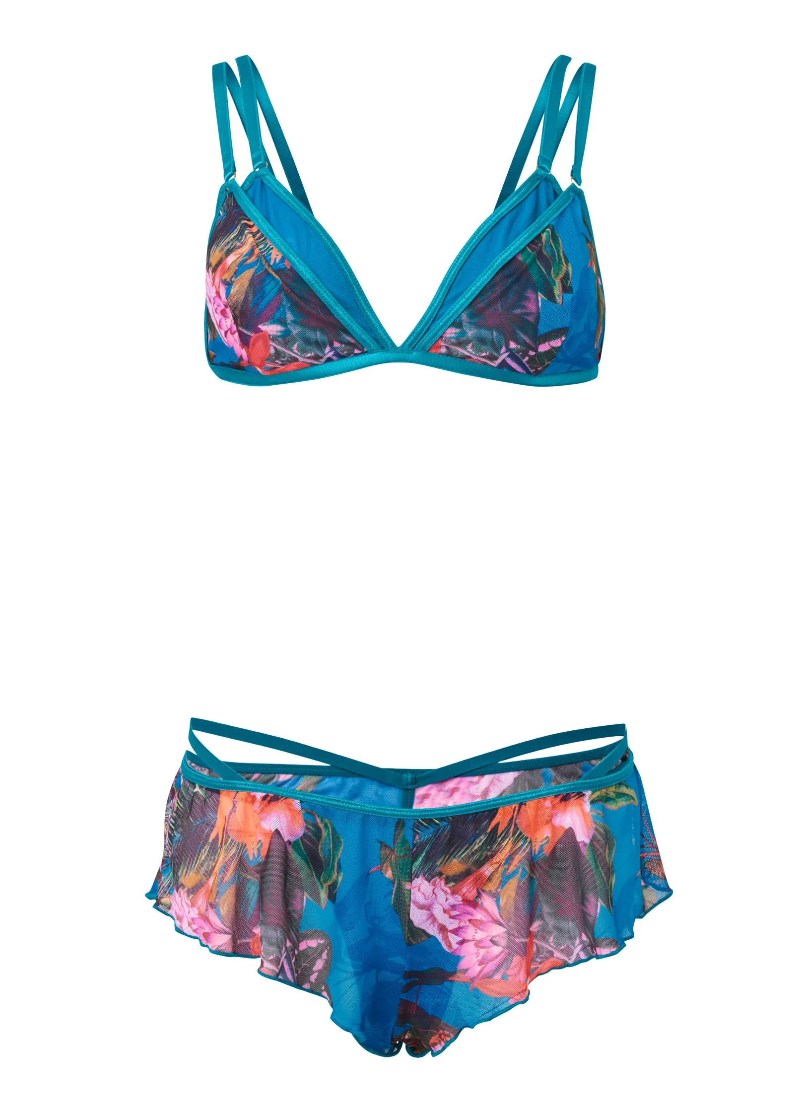 Double strap 3pc set - Teal Florals sold by VENUS