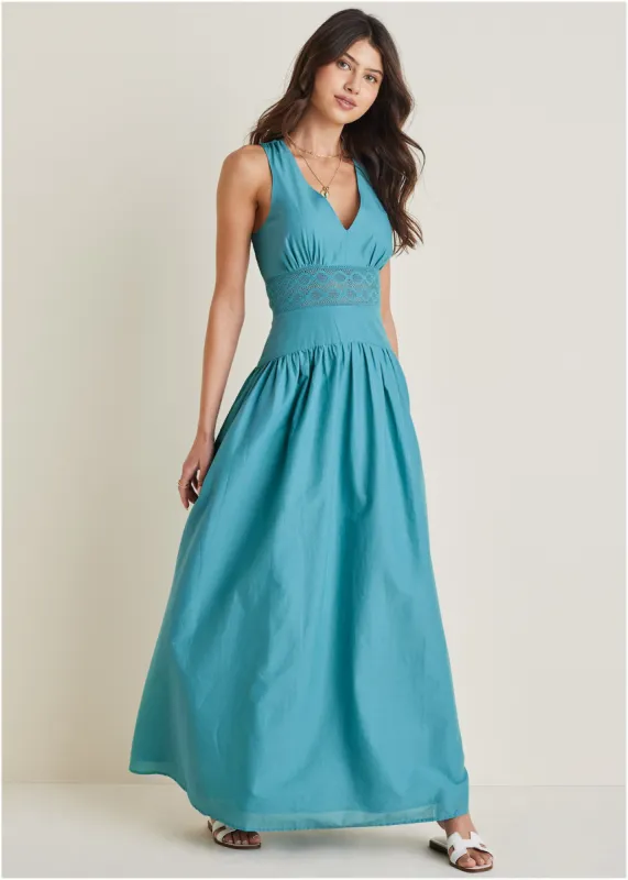 V-Neck Maxi Dress - Blue sold by VENUS
