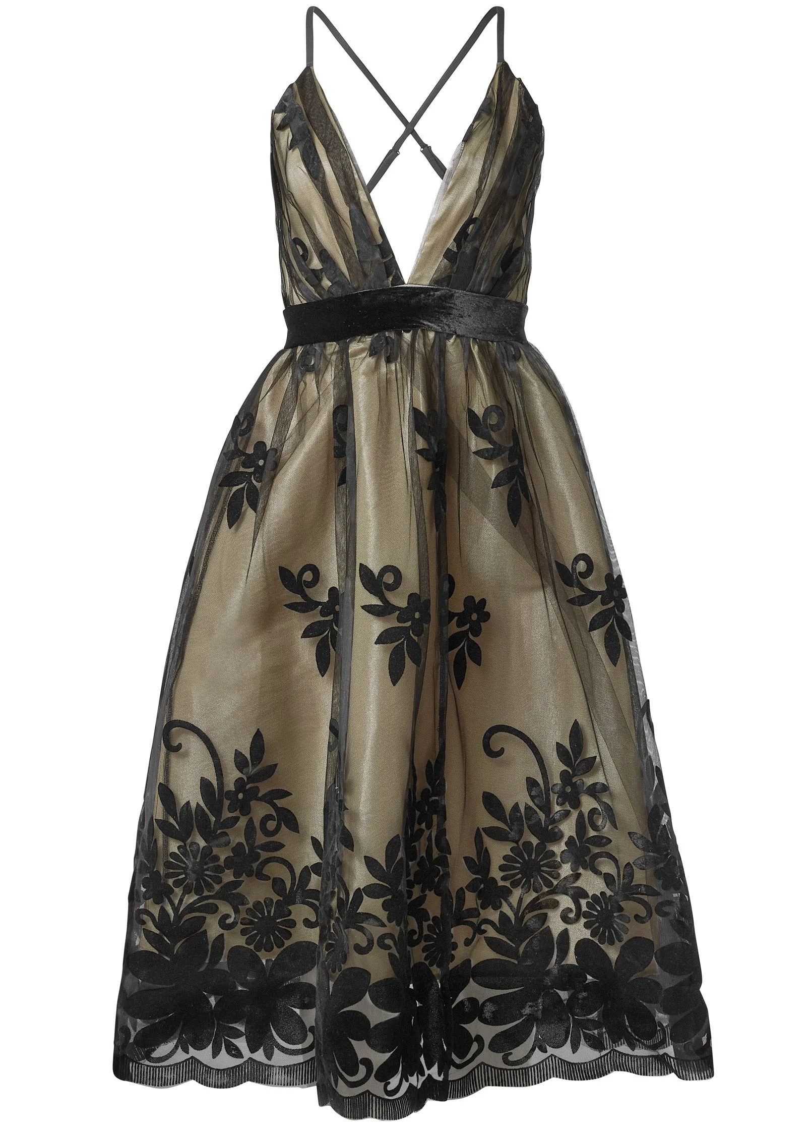 Velvet Floral Midi Dress - Black & Nude sold by VENUS product image thumbnail 5