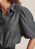Puff Sleeve Button Down Top - Dark Grey sold by VENUS