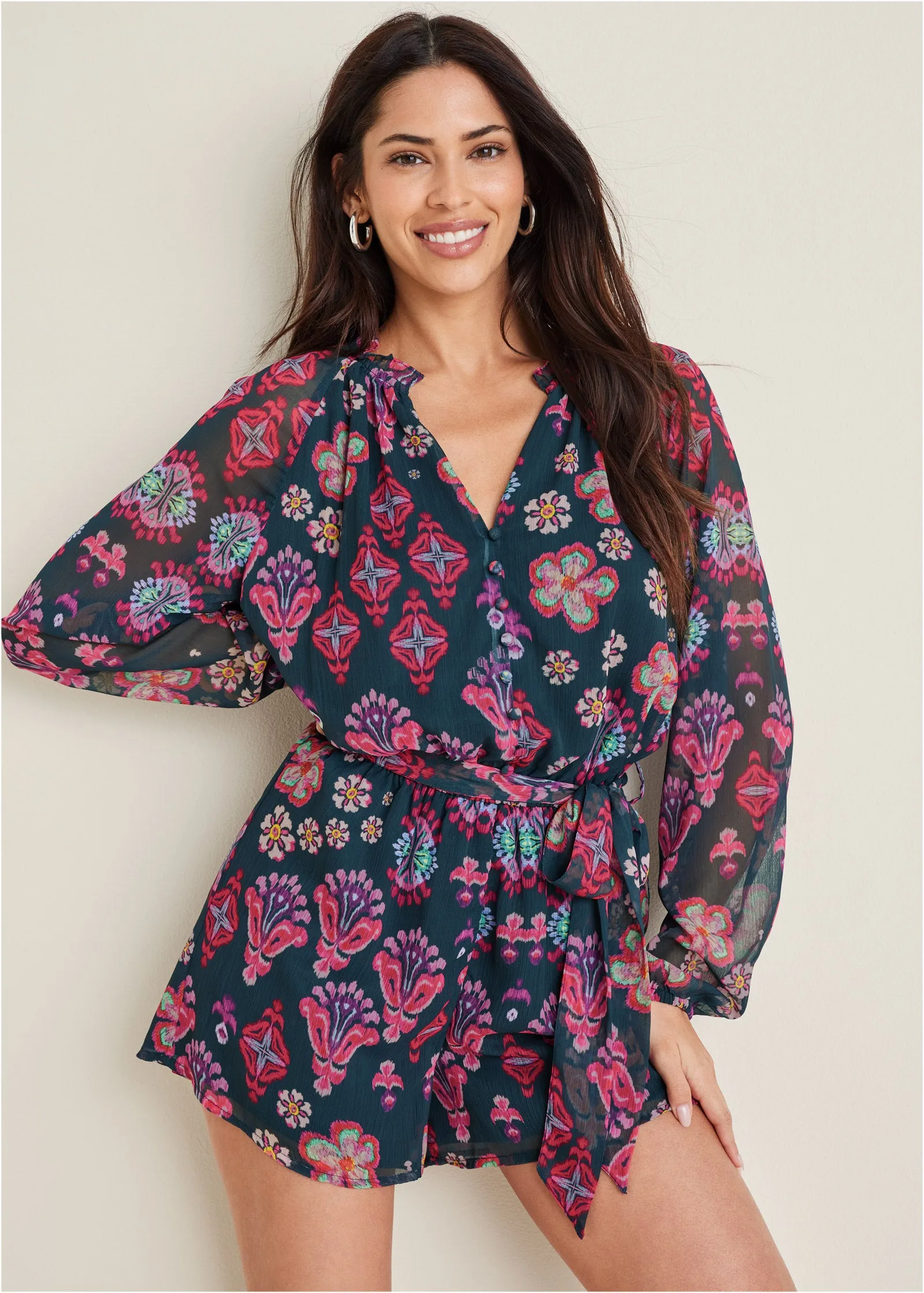 Crinkle Chiffon Romper - Modern Folk Floral sold by VENUS