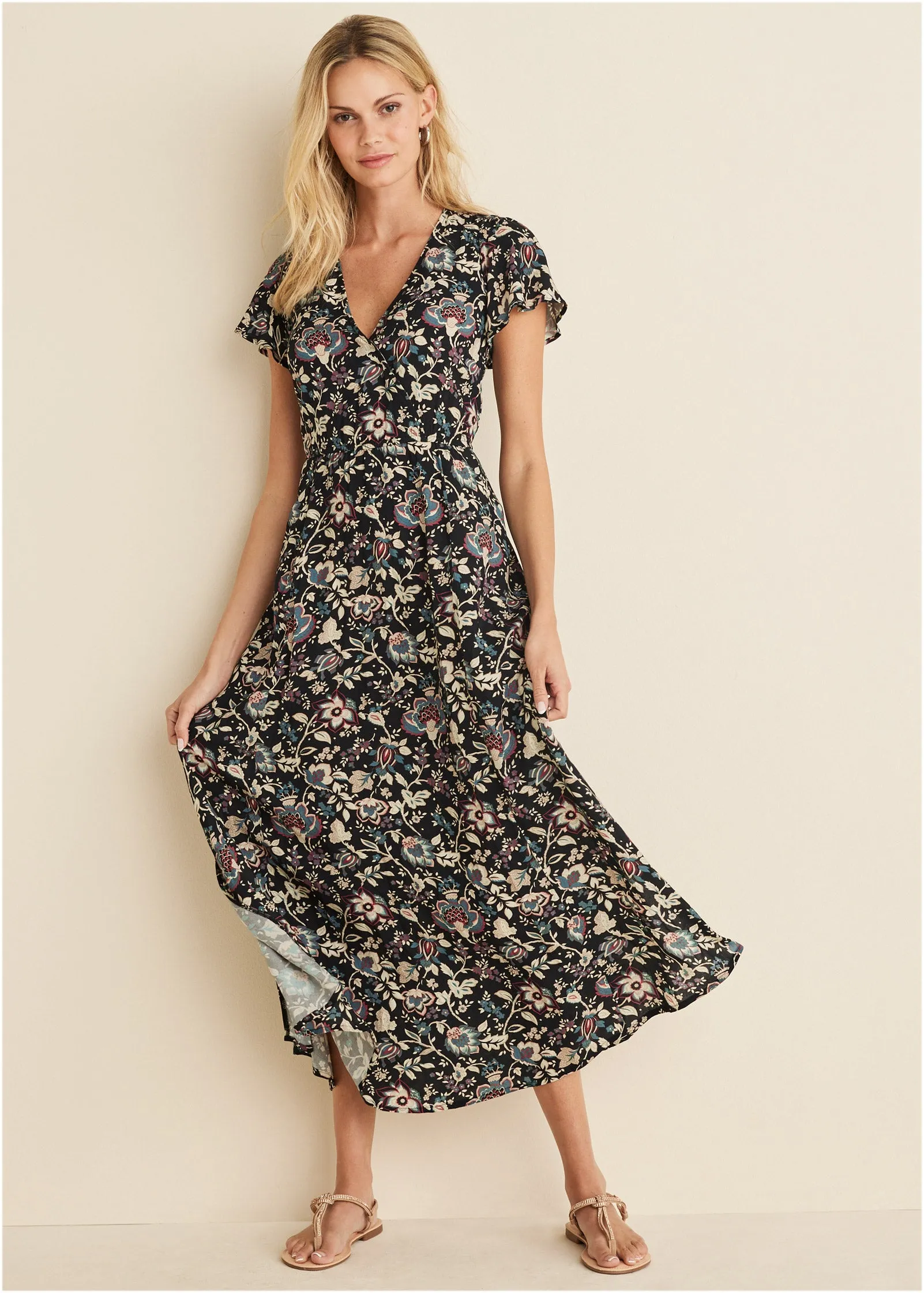 Abstract Print Maxi Dress - Black Floral sold by VENUS