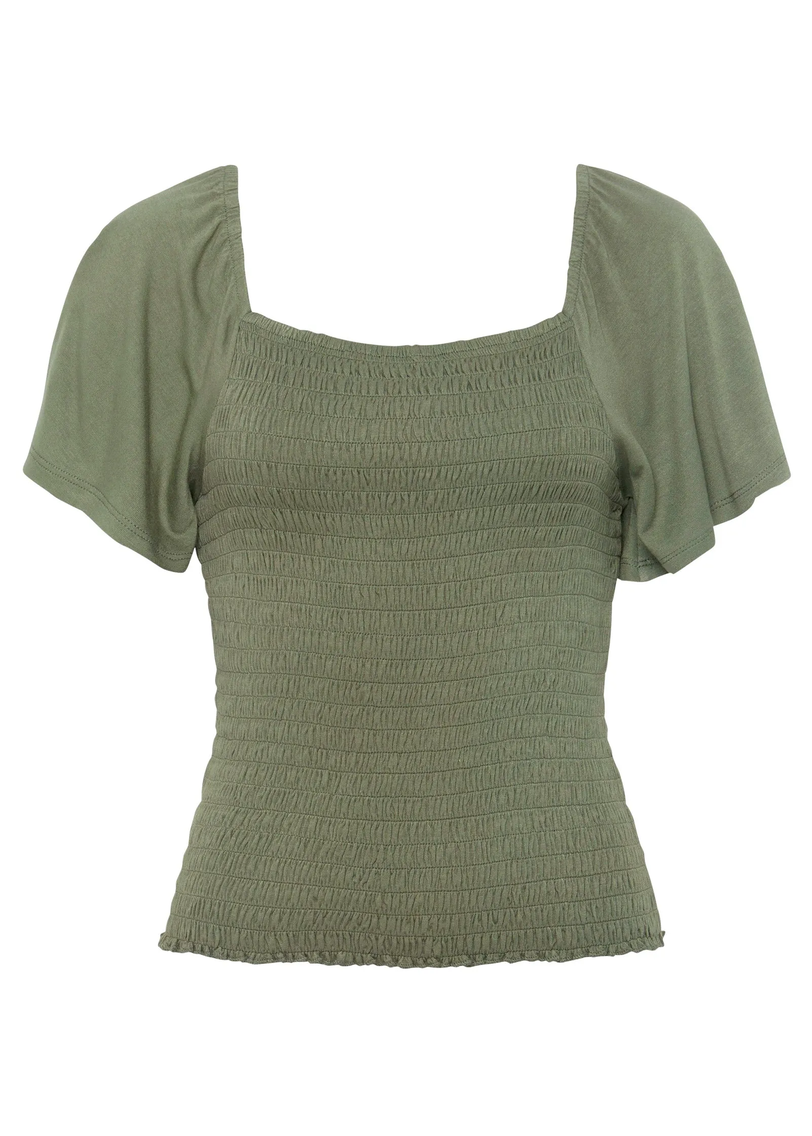 Square Neck Smocked Top - Olive sold by VENUS product image thumbnail 2