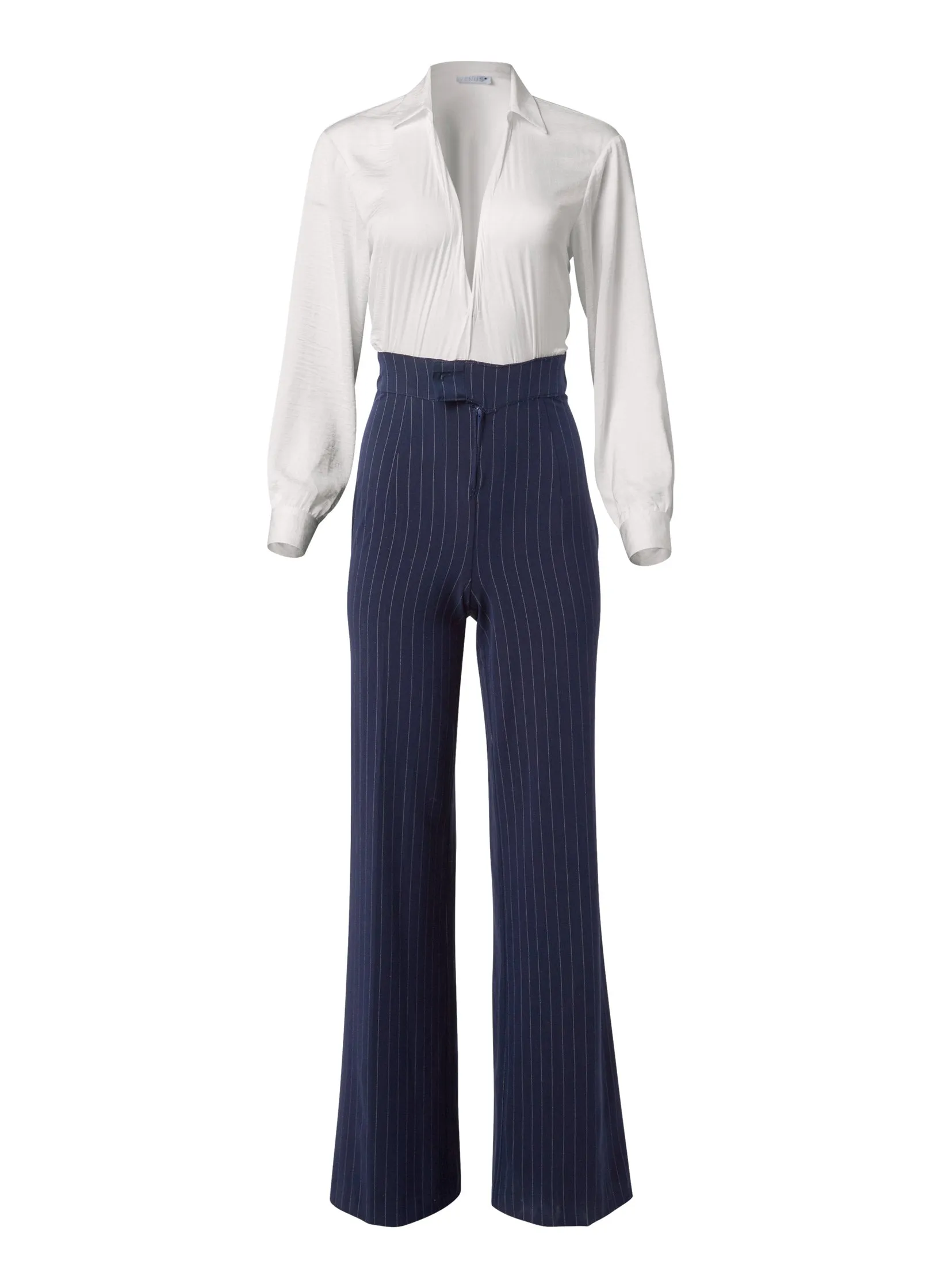 Pinstripe Wide Leg Jumpsuit - Navy & White sold by VENUS product image thumbnail 5