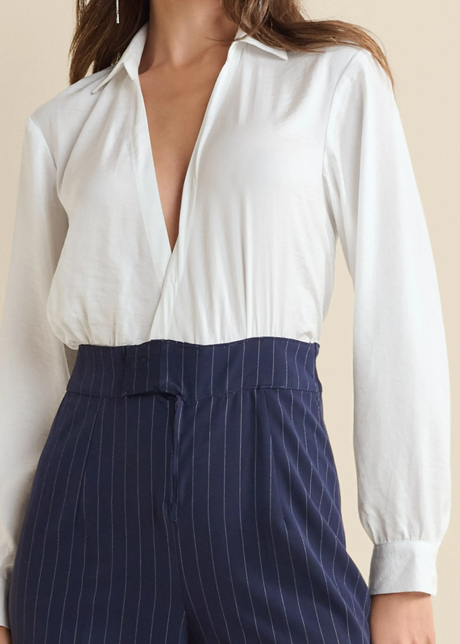 Pinstripe Wide Leg Jumpsuit - Navy & White sold by VENUS product image thumbnail 3