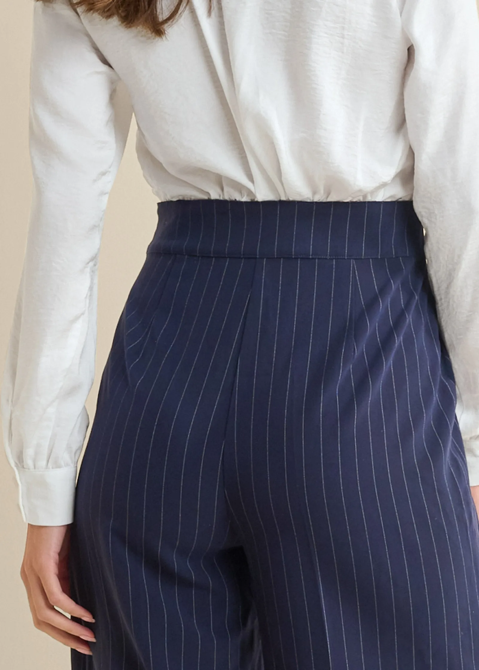 Pinstripe Wide Leg Jumpsuit - Navy & White sold by VENUS product image thumbnail 4