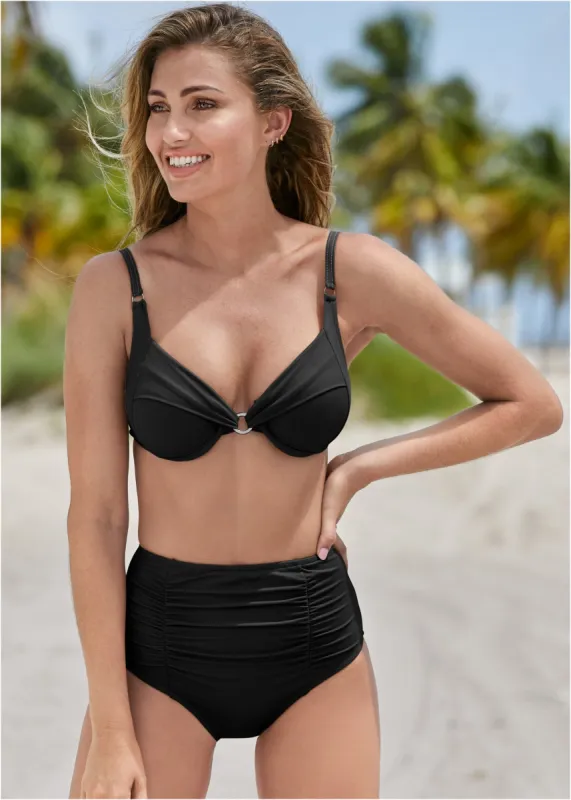 Shirred High-Waist Bottom - Black Beauty sold by VENUS