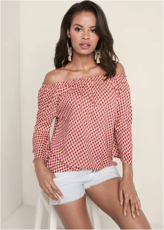 Off-The-Shoulder Top - Beige Multi sold by VENUS