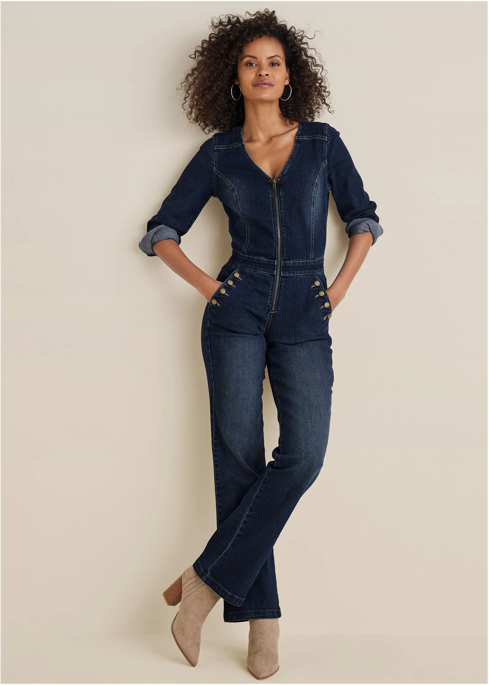 Zip Front Denim Jumpsuit - Dark Wash sold by VENUS product image thumbnail 5