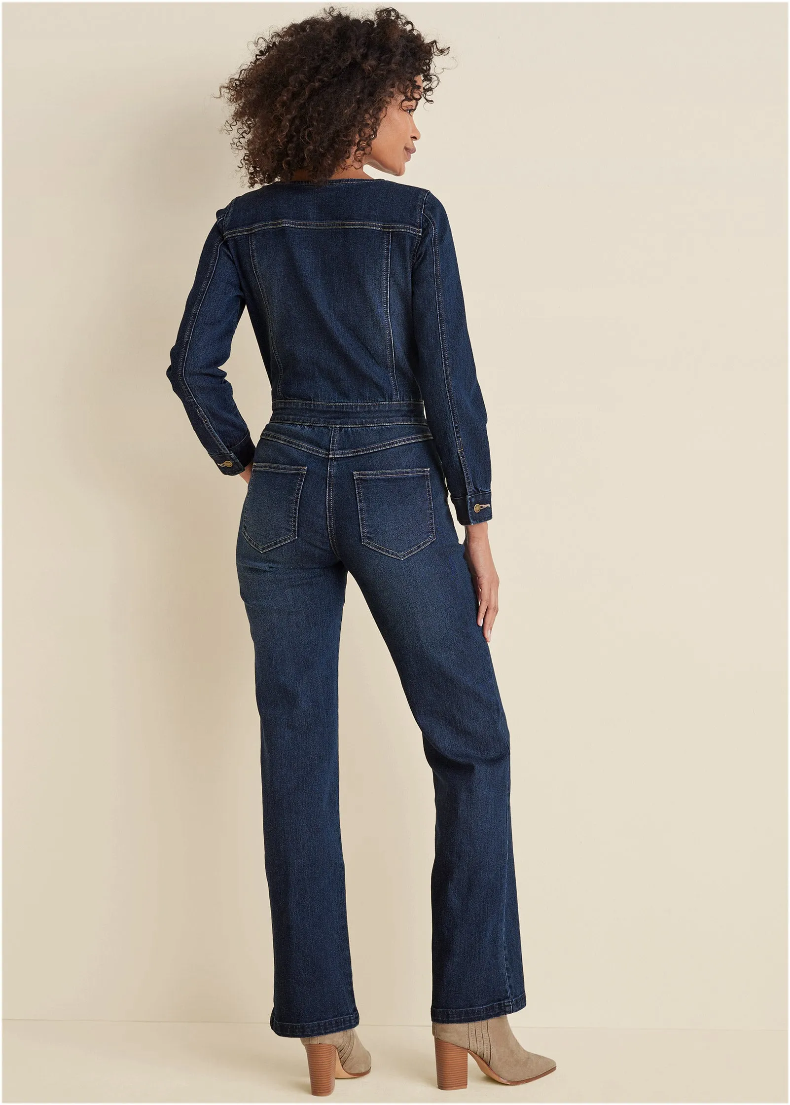 Zip Front Denim Jumpsuit - Dark Wash sold by VENUS product image thumbnail 2
