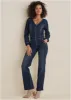 Zip Front Denim Jumpsuit - Dark Wash sold by VENUS