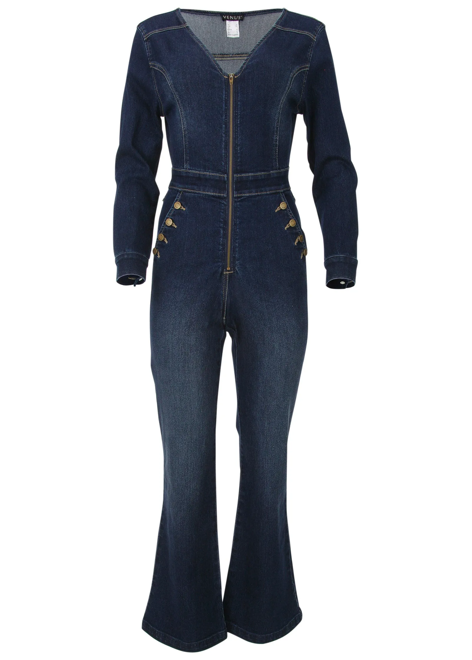 Zip Front Denim Jumpsuit - Dark Wash sold by VENUS product image thumbnail 3