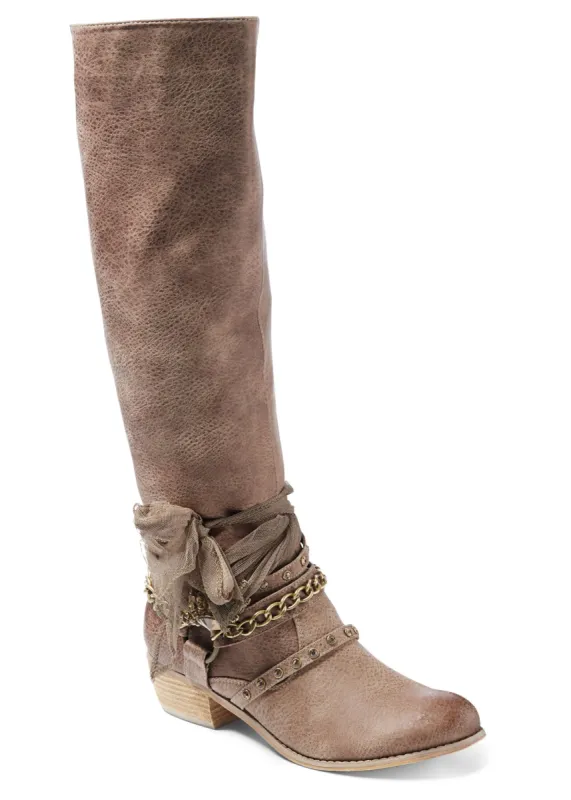 Embellished Western Boots - Taupe sold by VENUS