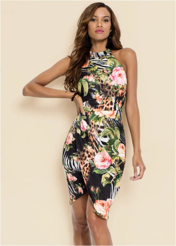 Printed Bodycon Dress - Black Multi sold by VENUS