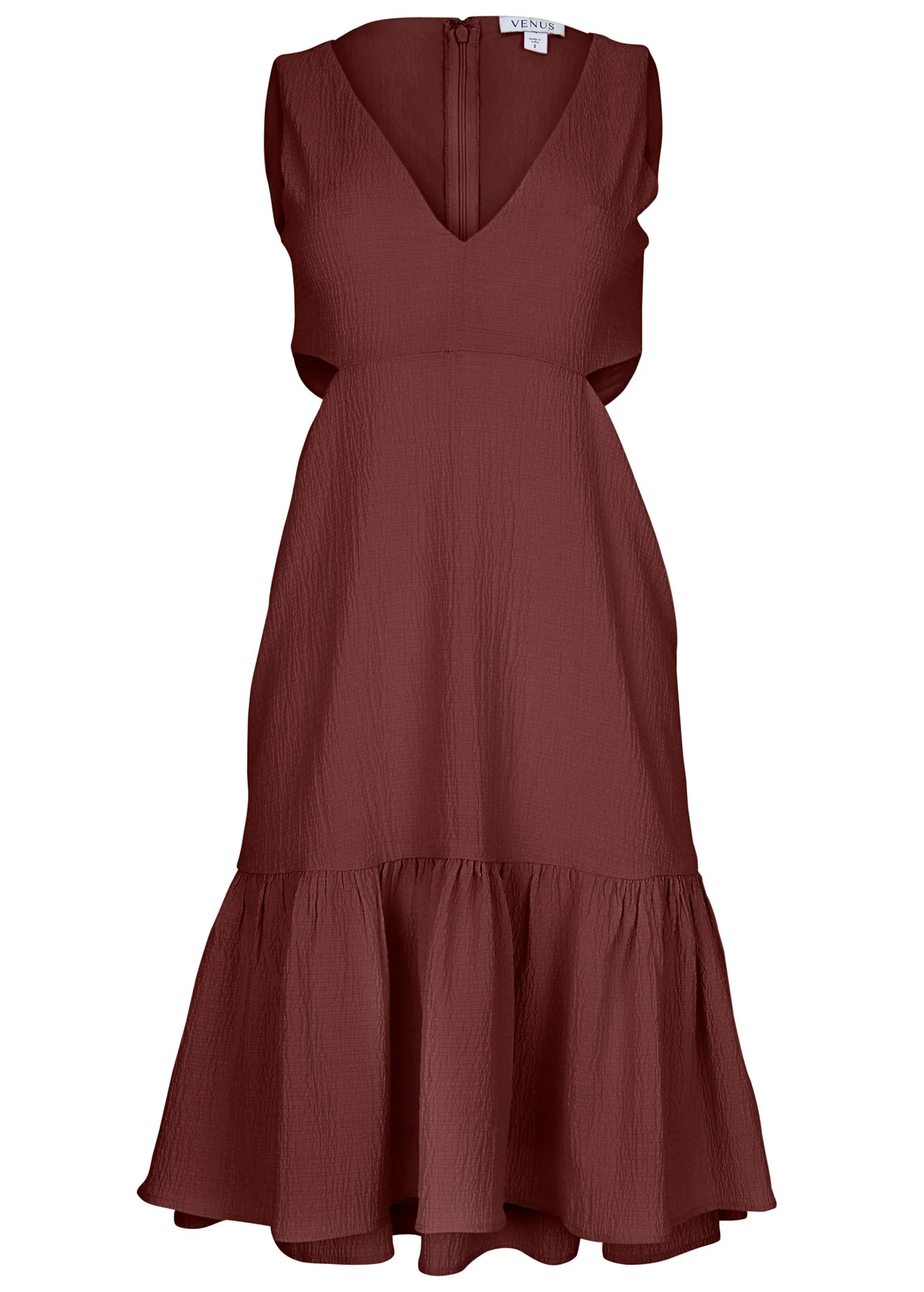 Fluted Satin Mini Dress - Auburn sold by VENUS product image thumbnail 3