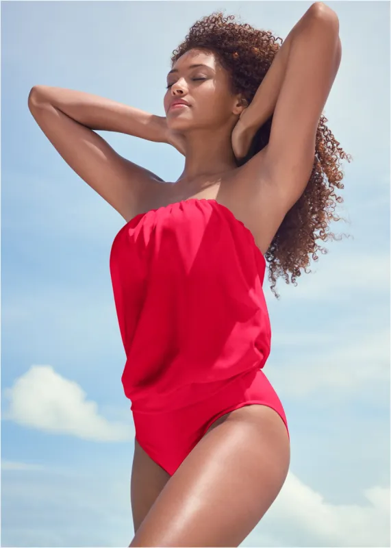 Blouson Bandeau Tankini Top - Red Hot sold by VENUS