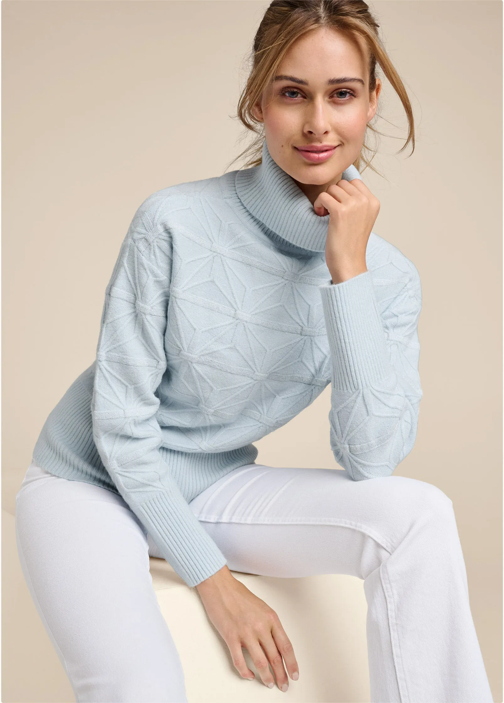 Diamond Cable Turtle Neck Sweater - Light Blue sold by VENUS